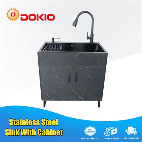 Stainless Steel Sink Cabinet Household Lababo Faucet Set with 2 door Storage lavatory wash basin ...