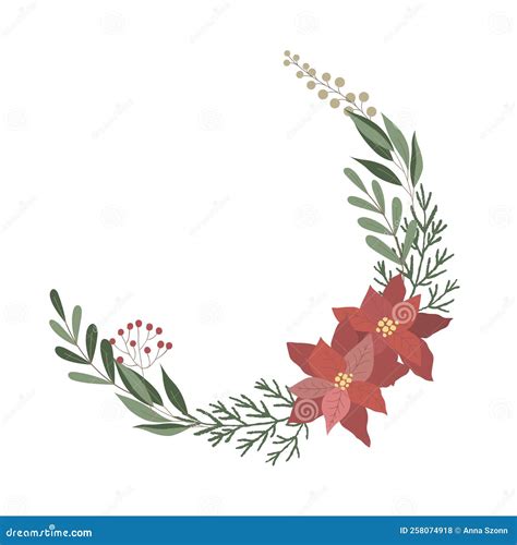 Christmas Wreath with Poinsettia. Vector Stock Vector - Illustration of isolated, nature: 258074918