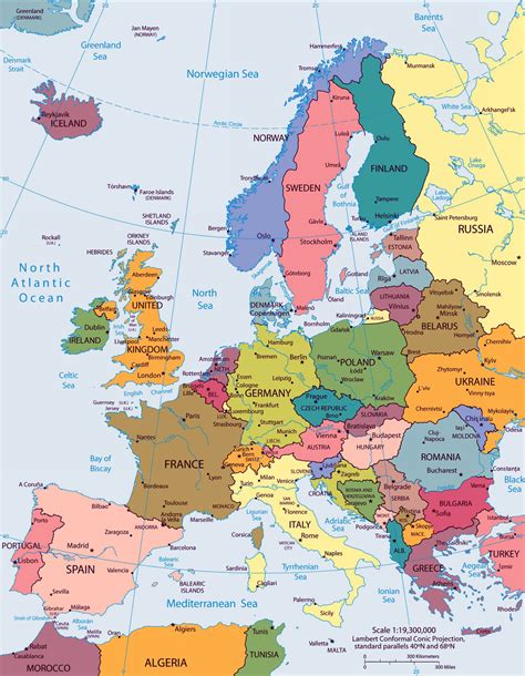 Large big Europe flag, political map showing capital cities – Travel Around The World – Vacation ...