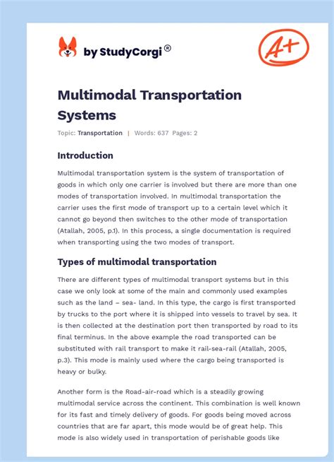 Multimodal Transportation Systems | Free Essay Example