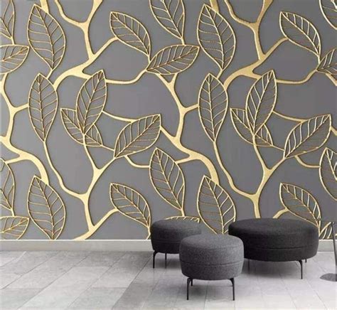 Embossed Golden Leaves Mural Wallpaper – Modern Market Online ...