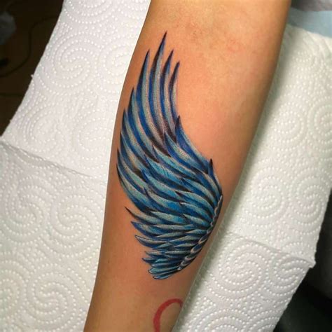 Realistic Blue Wing Tattoo | Wings tattoo, Wing tattoo designs, Angel ...