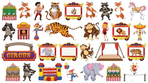 Isolated Circus Background Featuring Animal Rides And Entertaining Clowns Vector, White, Animals ...