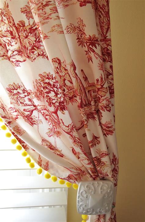 Red Toile Curtains with Yellow Pom Pom Fringe! - A Cultivated Nest