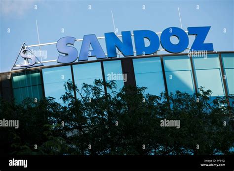 A logo sign outside of a facility occupied by Sandoz in Vienna, Austria, on September 5, 2018 ...