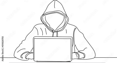 Hacker silhouette, Computer hacker vector, sketch drawing of hacking boy, line art illustration ...