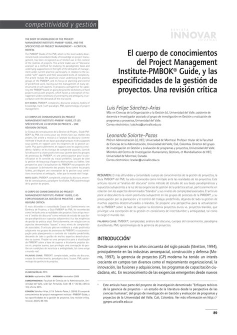 (PDF) The body of knowledge of the Project Management Institute-PMBOK ...