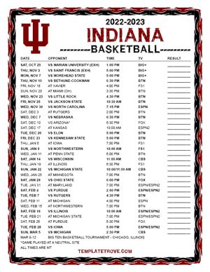 Printable 2022-2023 Indiana Hoosiers Basketball Schedule