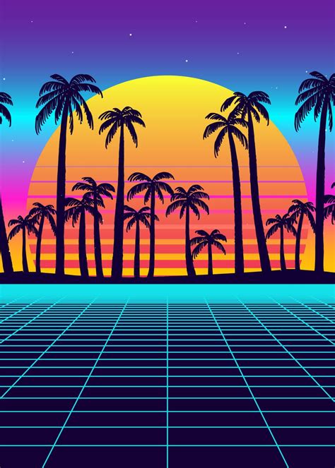 'Vaporwave Beach Palm Trees' Poster by EDM Project | Displate