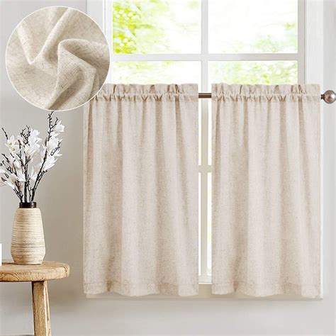 jinchan Tier Curtains Linen Textured Small Cafe Curtain Long Curtains ...