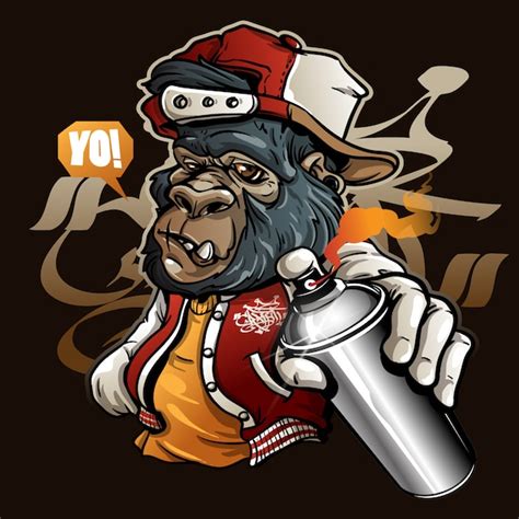 Premium Vector | Graffiti character gorilla holding a spray paint