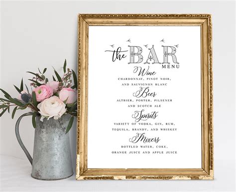 Wedding Signs Bar Menu Bar Menu Sign Bar Menu Printable - Etsy