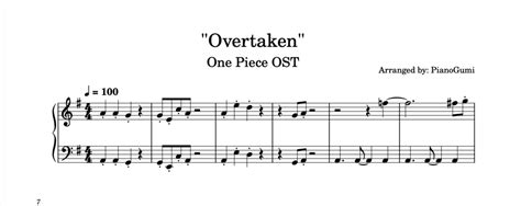 [full] One Piece OST - "Overtaken" - Piano Sheet Music