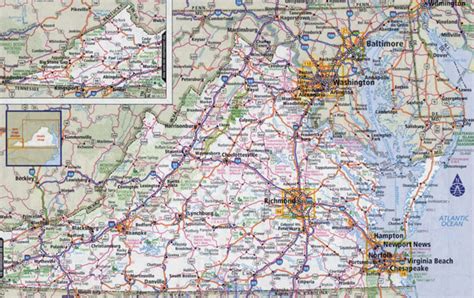 Large detailed roads and highways map of Virginia state with national ...