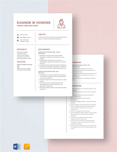 Geriatric Nurse Practitioner Resume in Pages, Word - Download ...