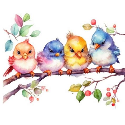 Premium Photo | Watercolor birds on a branch. hand drawn illustration.