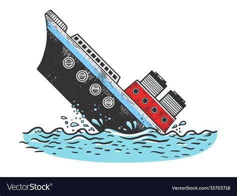 Sinking steamboat ship sketch engraving Royalty Free Vector