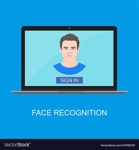 Face recognition technology laptop with facial Vector Image