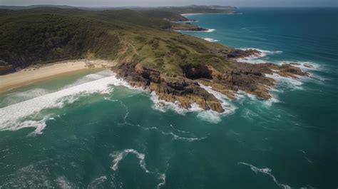 Premium AI Image | An aerial view of a sandy beach and ocean