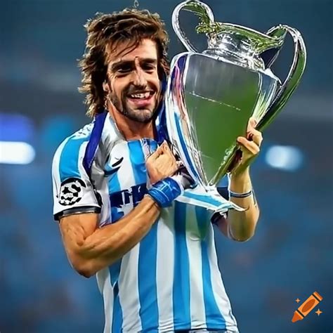 Fernando alonso lifting a champions league trophy with malaga cf on Craiyon