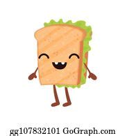 98 Sandwich And Cartoon Sandwich With A Happy Face Clip Art | Royalty Free - GoGraph