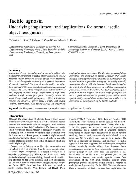 (PDF) Tactile agnosia