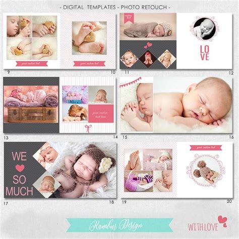 12x12, 10x10 PSD (30 pages), Album Template, Newborn, baby shower, baby album template, 15 ...