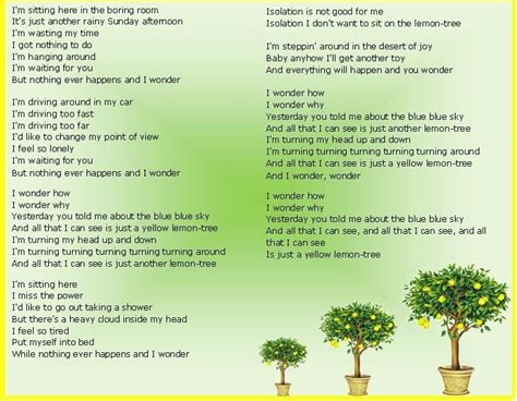 Lemon Tree lyrics - Αναζήτηση Google | Lemon tree, Lemon, Hawthorn tree