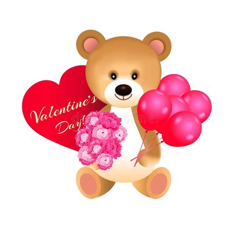 Bear with Balloons for Valentine`s Day Stock Vector - Illustration of ...