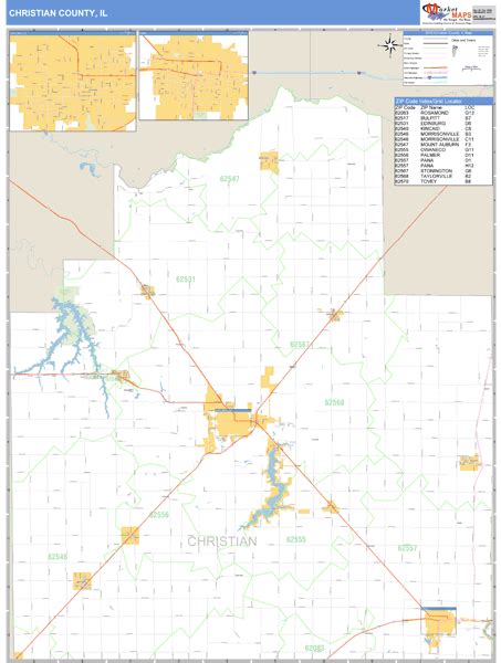 Christian County, Illinois Zip Code Wall Map | Maps.com.com