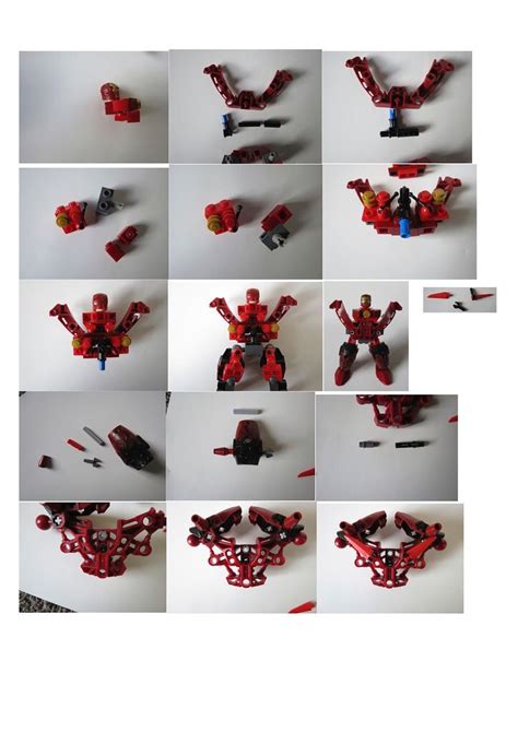 many different images of red legos being made into action figures, with ...