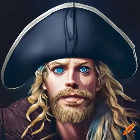 Image of a blonde pirate with blue eyes on Craiyon