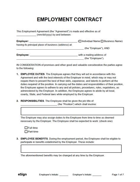 Printable Simple Employment Contract Template