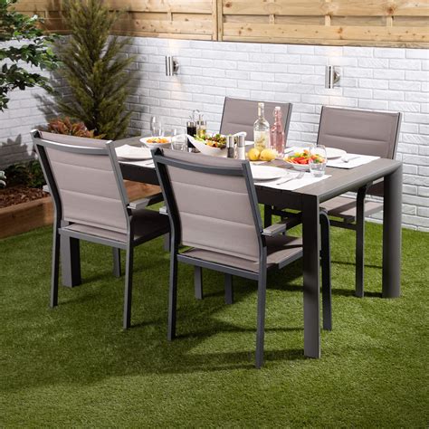 Buy Garden Dining Set 4 Seater - Outdoor Tables and Chairs Set | Aluminium Frame, Stacking ...
