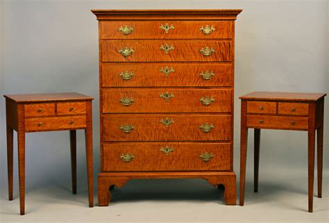 Tiger Maple Chest and Nightstands | Antique reproduction furniture ...