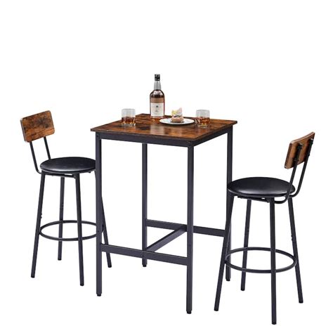 3-Pcs Dining Bar Set for 2, Square Dining Table & 2 Bar Stools PU Soft Seat w/Backrest & Iron ...