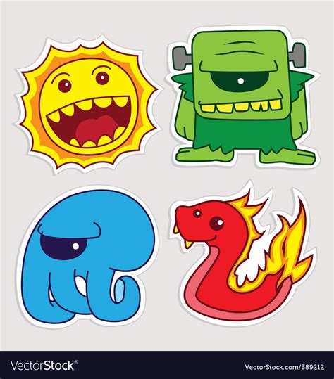 Cute monster stickers Royalty Free Vector Image