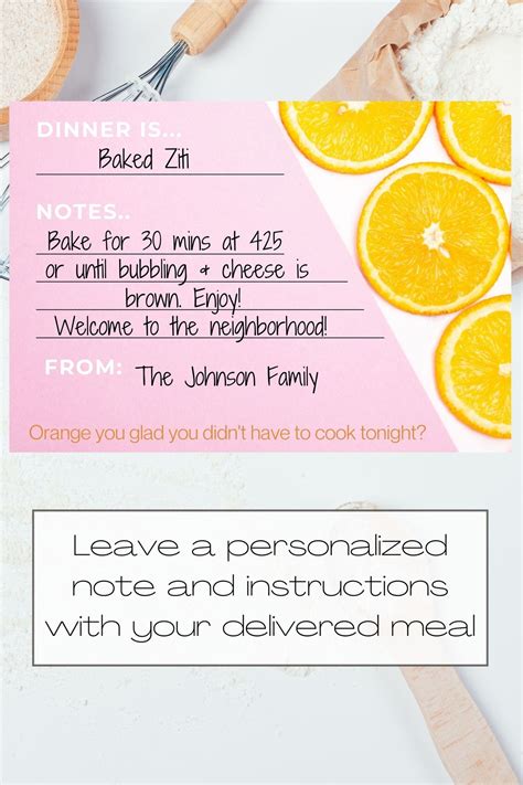 Printable Meal Delivery Note Meal Train Label Printable Meal Train Card ...