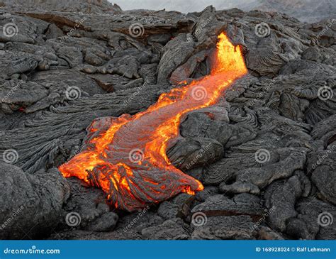 Red Glowing Lava Flow on Hawaii Stock Photo - Image of landscape ...