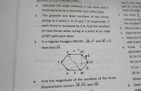 1. Calculate the angle between a two dyne and a three dyne force so that