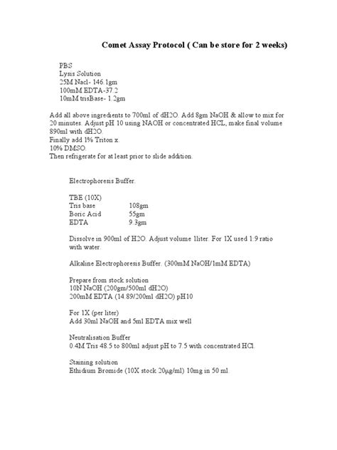 Comet Assay Protocol | PDF | Agarose Gel Electrophoresis | Gel ...