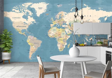 World Map Mural Wallpaper By Bonnie and Bold Interiors