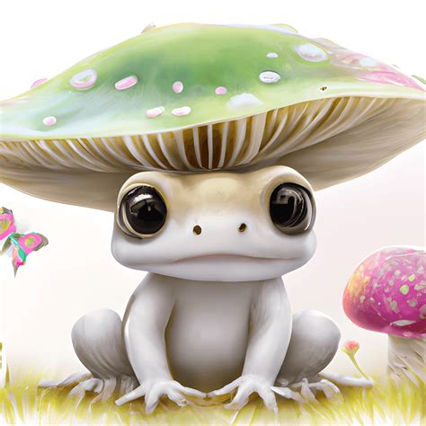 8k Cute Kawaii Frog with Mushroom · Creative Fabrica