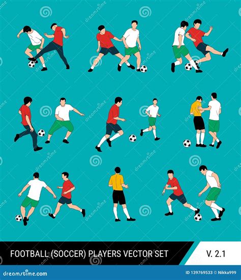 Football, Soccer Players Vector Set. Different Poses Of Players, Football Players In Motion ...