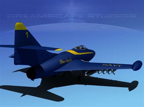 Grumman F9F-5 Panther Blue Angels 3D model rigged | CGTrader