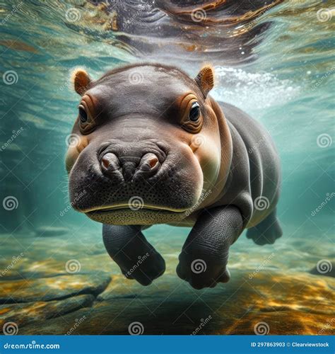 Gorgeous Baby Hippo Swimming Underwater in the River Stock Illustration ...