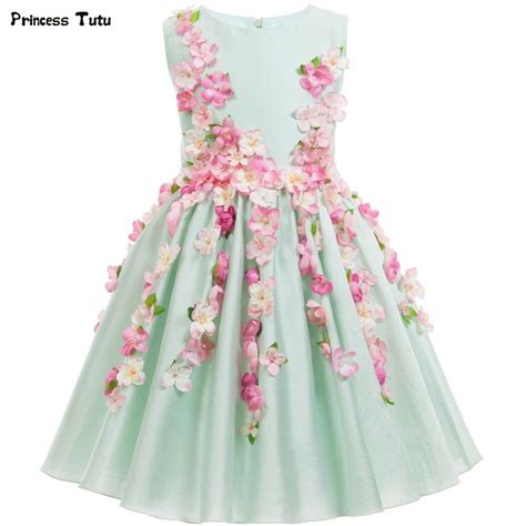 Beautiful Light Green Flower Fairy Girls Princess Dress Kids Party ...