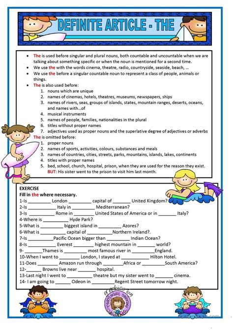 DEFINITE ARTICLE worksheet - Free ESL printable worksheets made by ...