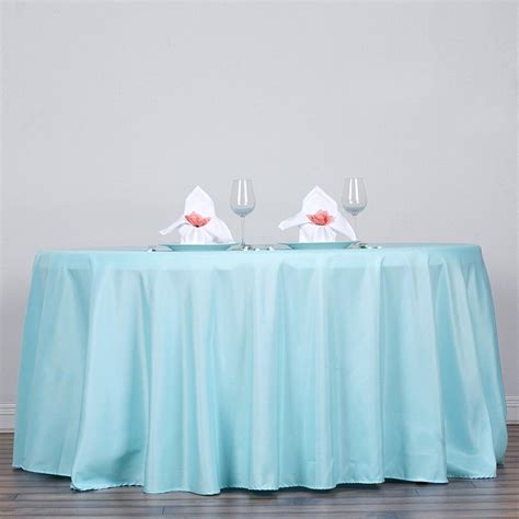 120" Blue Polyester Round Tablecloth | Wedding reception table decorations, Flower table ...