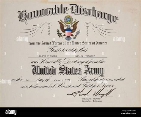 Honorable Discharge Certificate US Army, USA Stock Photo - Alamy